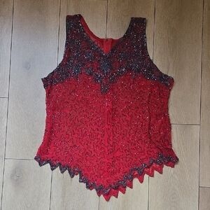 Unbranded Beaded V-Neck Sheer Tank Top Sz M